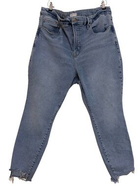 Good American Cropped High-Rise Blue Jeans with Raw Hem Sz.18